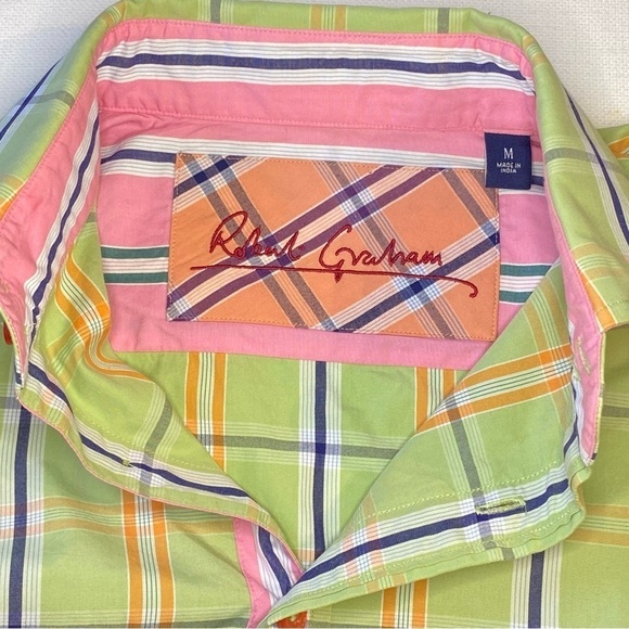 Robert Graham Other - Robert Graham Mens M L/S Made in India Flip Cuffs Spring Green Plaid 100% cotton